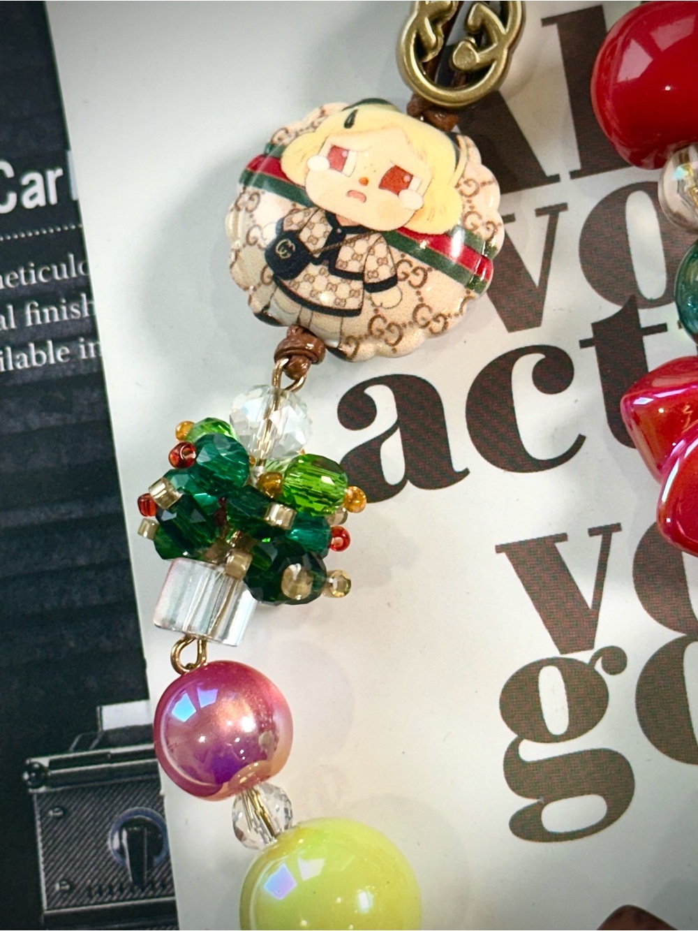 Authentic GG Ribbon and Christmas GG Bead & Wishing bottle Keychain Bag Charm - Picture 2 of 5